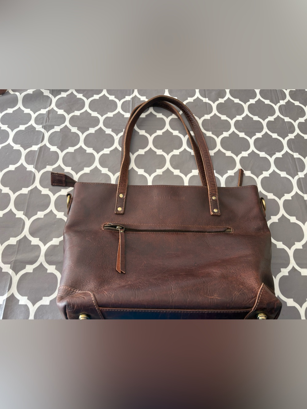 Montana Hudson The Eve Brown Buffalo Leather Full ZIp Tote/Laptop Bag